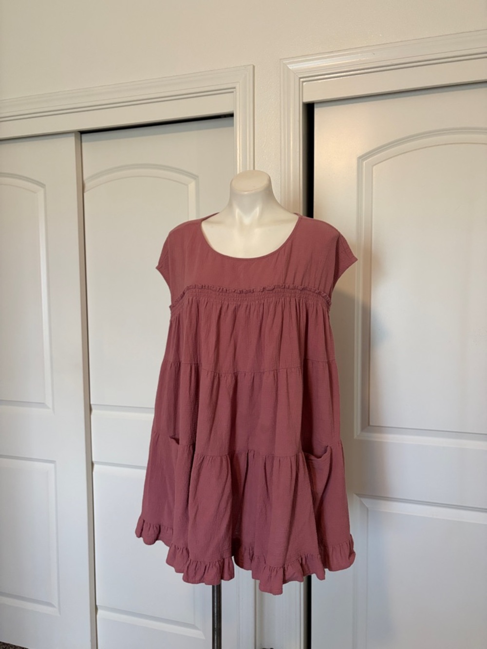 Free People Dusty Mauve Tiered Pocket Mini Dress